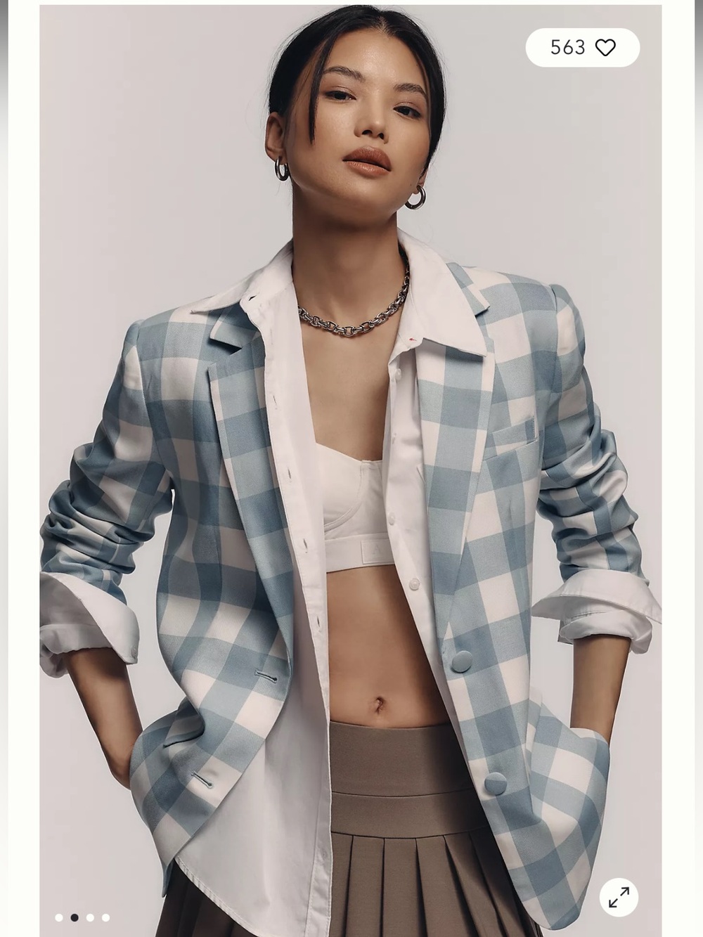 Maeve by Anthropologie English Factory Gingham Light Blue and White Blazer